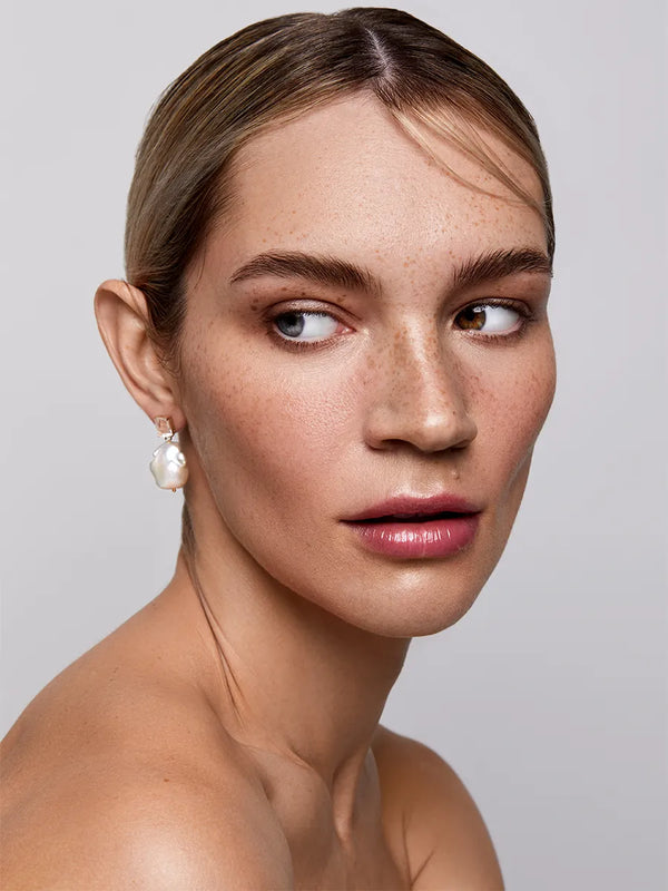 14kt Rose Quartz and Baroque Pearl Drop EarringsMATEO Jewelry New York
