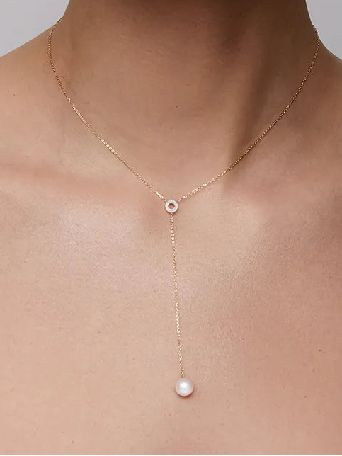 Colar Lariat Circ du Pearl em ouro 14k com Pérola e Diamantes