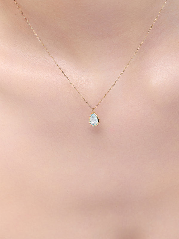 14kt Blue Topaz Bezel Pear Drop Necklace