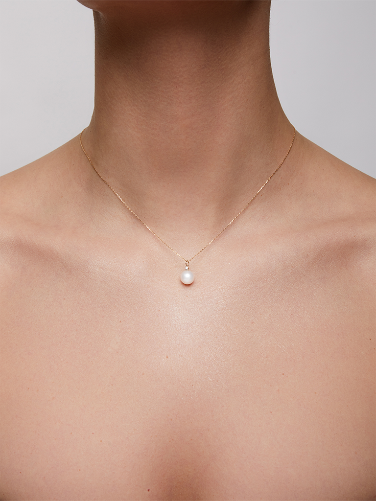 14kt Gold Pearl and Diamond Dot Necklace MATEO