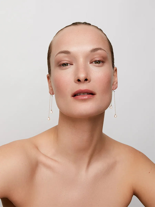 14kt Gold Diamond Bar Duo Pearl Drop EarringMATEO Jewelry New York