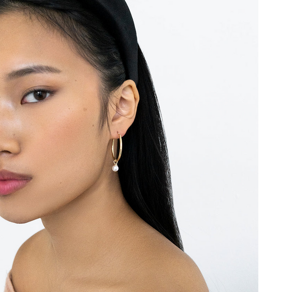 Gold Detachable Pearl Hoops