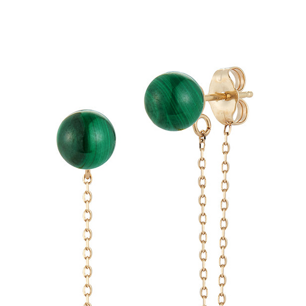 Malachite Stud Chain Drop Earrings