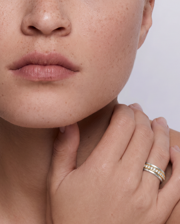 Silver, Gold & Diamond Accordion Ring