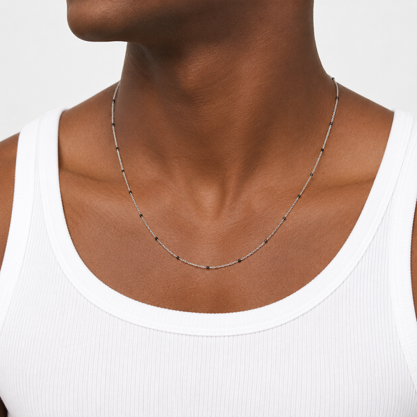 Black Enamel Station Chain Necklace