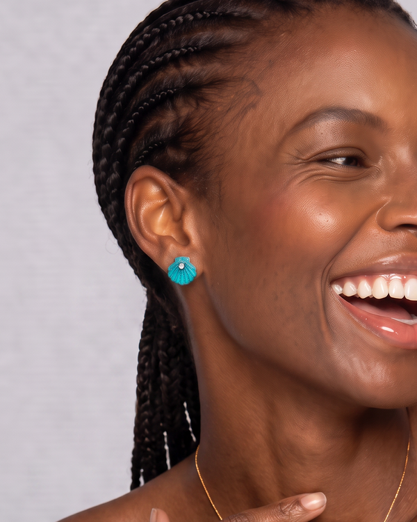 Carved Turquoise Venus Shell Studs