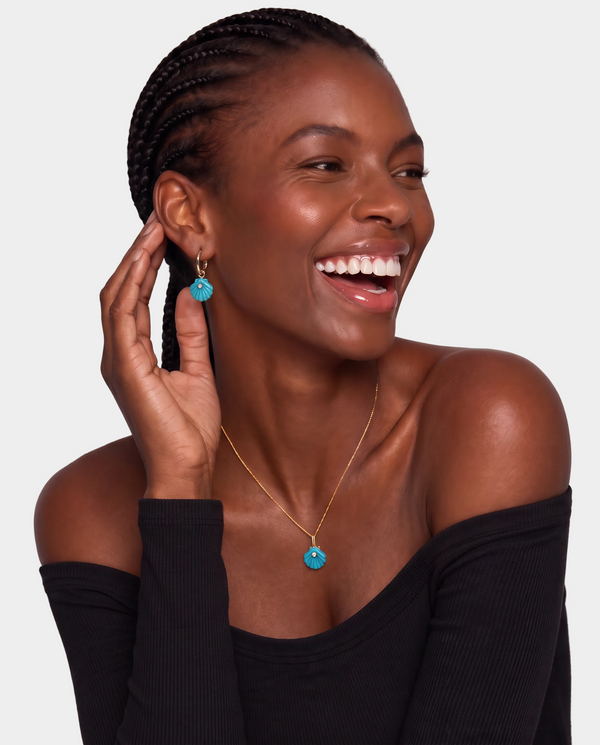 Carved Turquoise Venus Shell Earrings