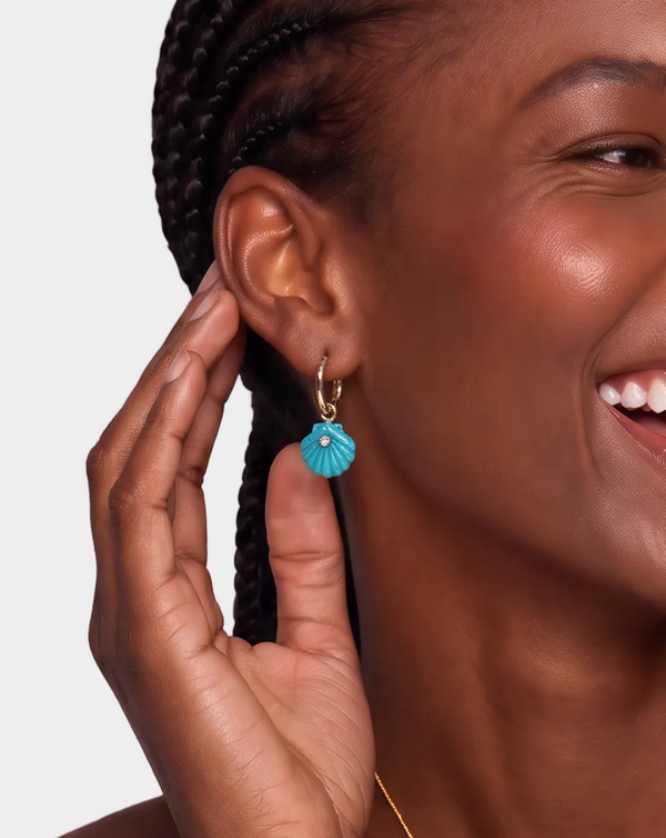 Carved Turquoise Venus Shell Earrings