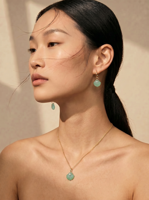 Carved Jade Venus Shell Necklace