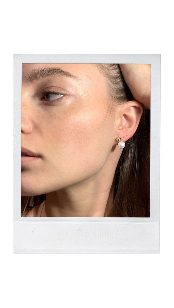 Brincos em Ouro 14k com Design Ear Jacket, Esfera e Pérola