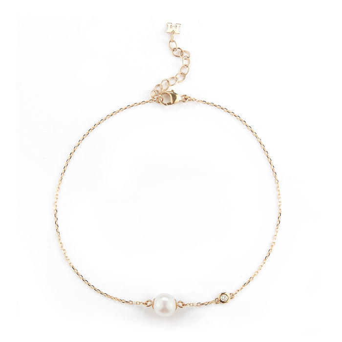 Gold Pearl and Diamond Dot Bracelet