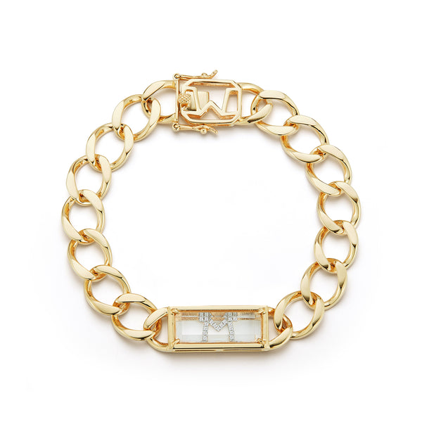 Pulseira com inicial secreta emoldurada em ouro 14kt