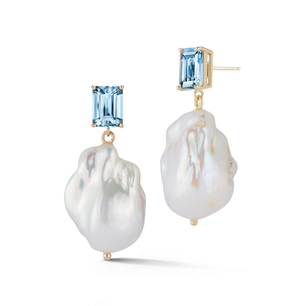 Blue Topaz and Baroque Pearl Earrings