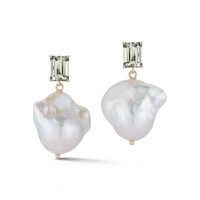 Green Amethyst and Baroque Pearl Earrings