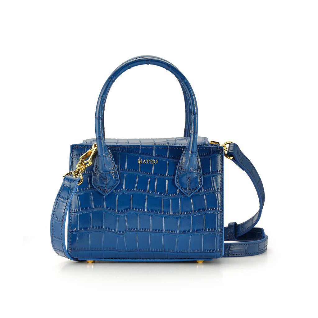 Crocodile-Embossed Blue Handbag