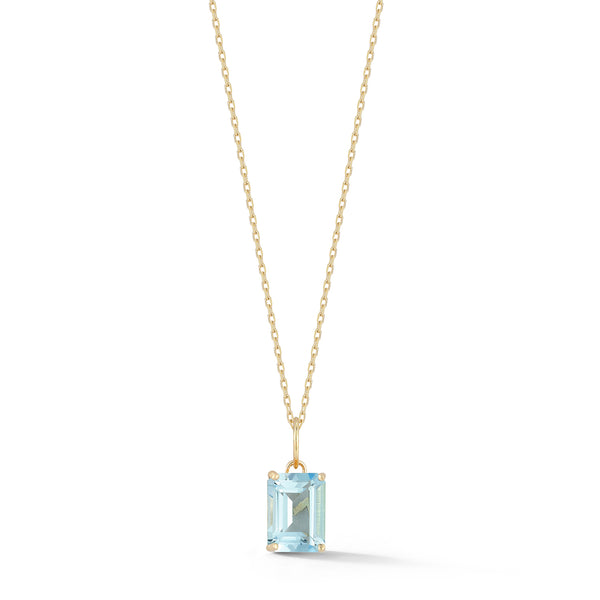 Colar de topázio azul com corte esmeralda 14kt