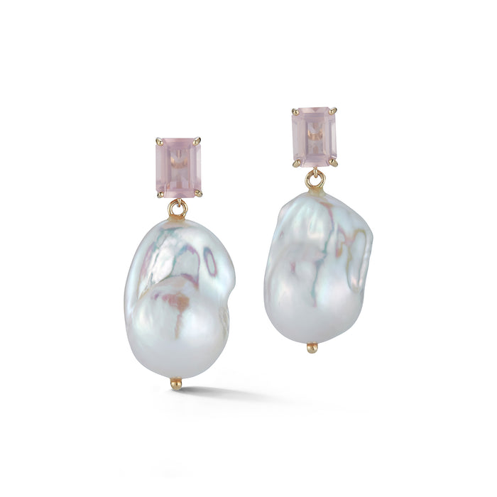 Rose Quartz and Baroque Pearl Earrings