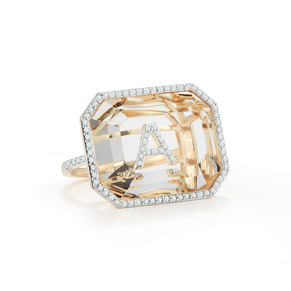 Large Diamond Frame Secret Initial Ring // A-Z