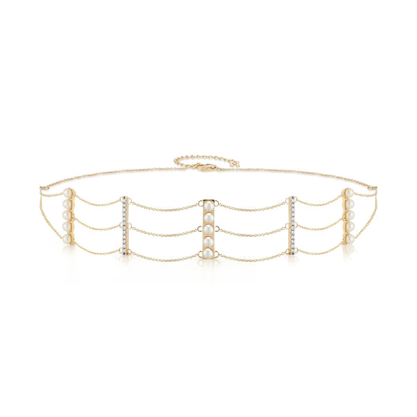 14kt Pearls and Diamond Chain choker