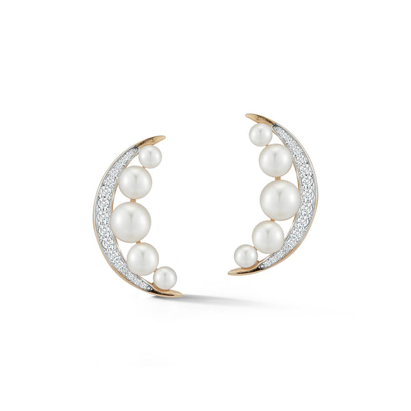 Brinco Lua Crescente Pérola em Ouro 14k