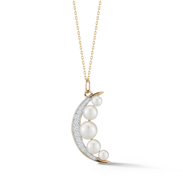 Colar Lua Crescente com Pérolas em Ouro 14kt