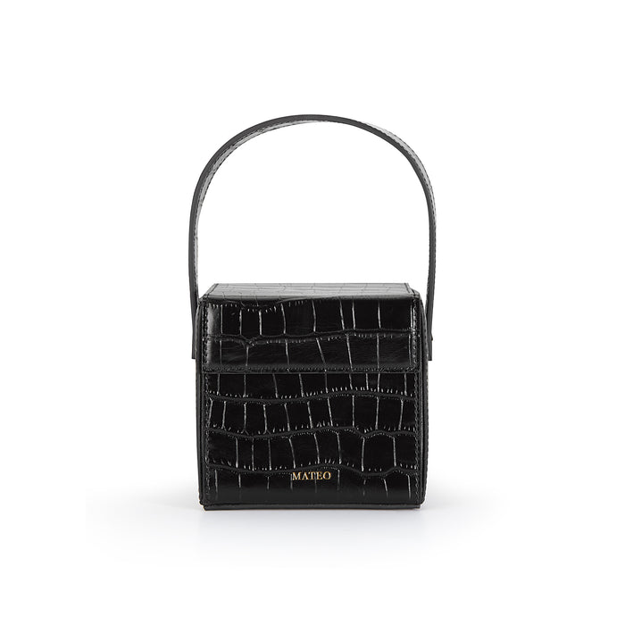 Black Croc Catherine Box Bag