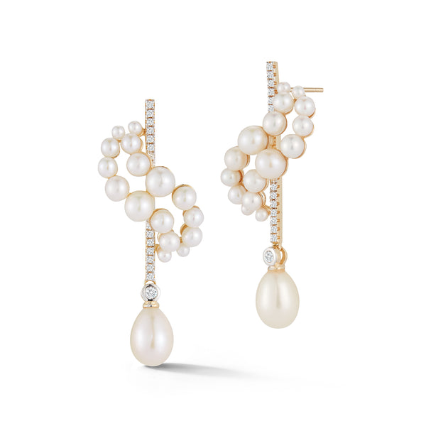 Gold Pearl Curve Form Earrings
