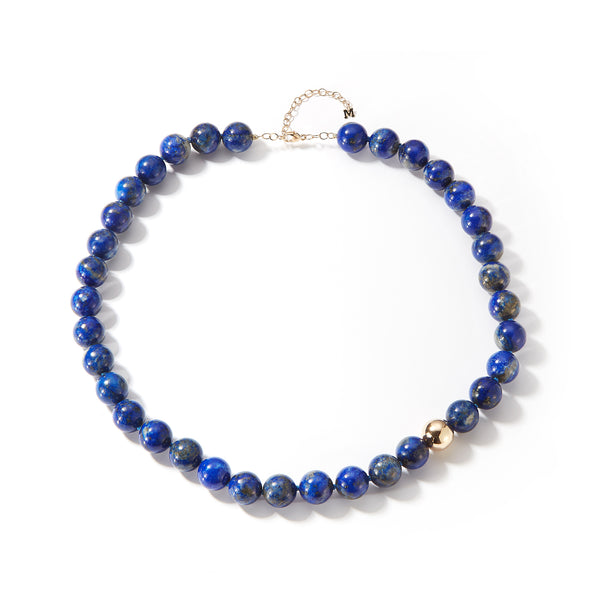 Colar lápis-lazúli 14kt com bolinhas douradas