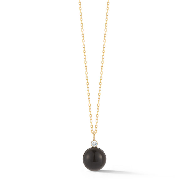 Colar com pontos em ouro 14kt com ônix e diamante