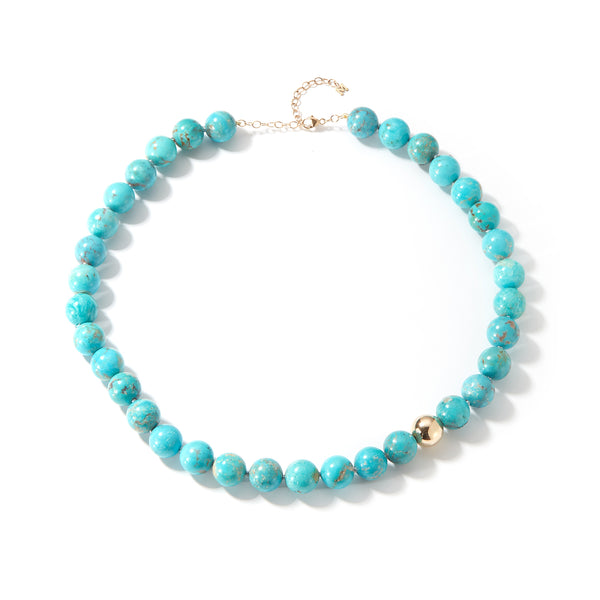 Colar turquesa 14kt com bolinhas douradas