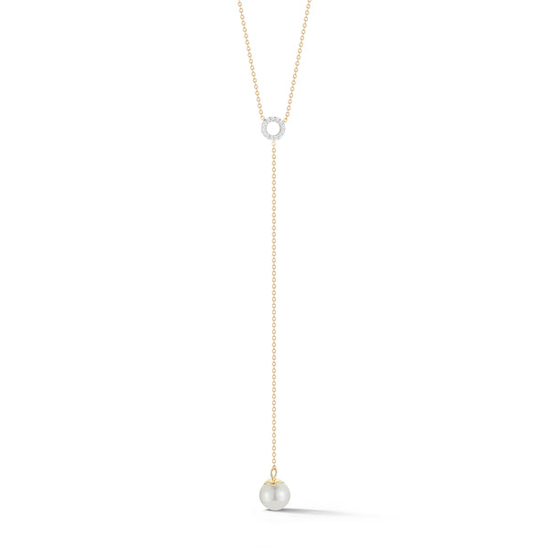 Colar Lariat Circ du Pearl em ouro 14k com Pérola e Diamantes