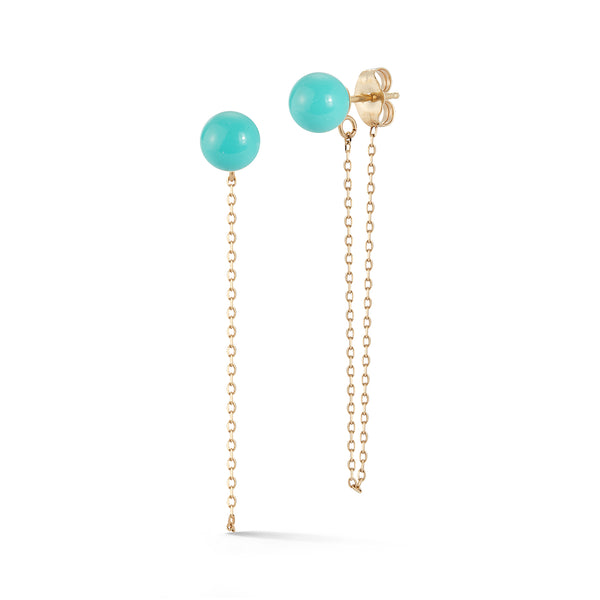 Brincos turquesa 14kt com corrente