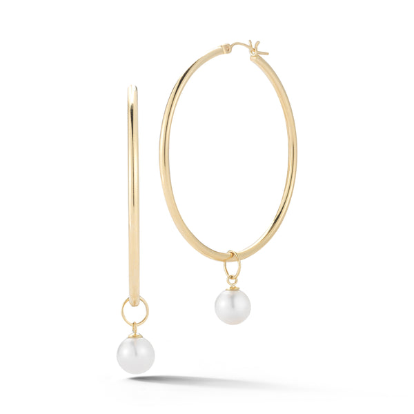 Argolas de pérolas grandes destacáveis ​​em ouro 14kt - 35 mm