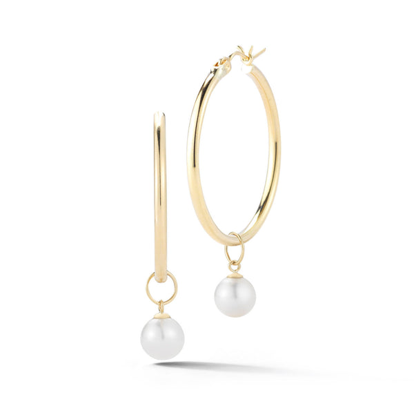 Argolas de pérolas médias destacáveis ​​em ouro 14kt - 30 mm