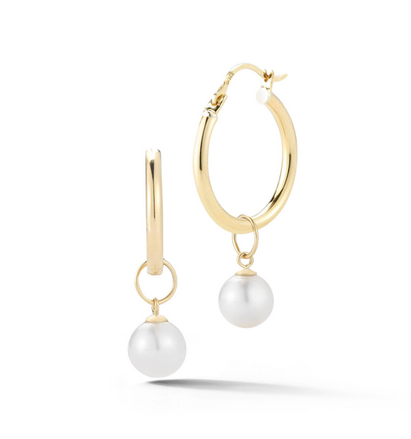 14kt Gold Small Detachable Pearl Hoops