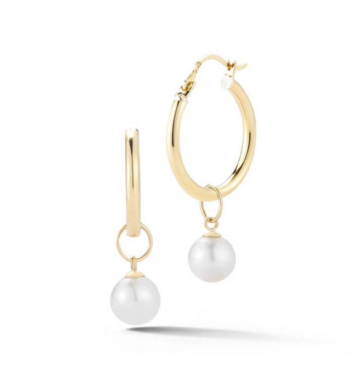 14kt Gold Small Detachable Pearl Hoops
