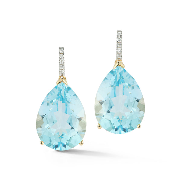 14kt Swiss Blue Topaz Pear Drop Earrings