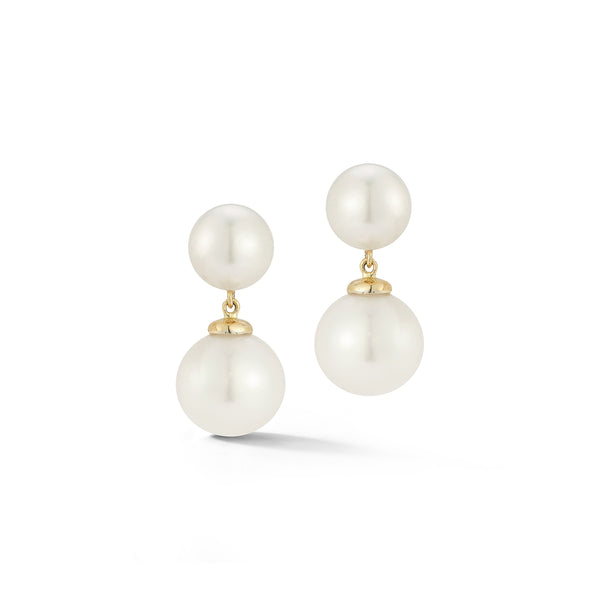 Brincos Duo Pearl Dot Drop de 14kt