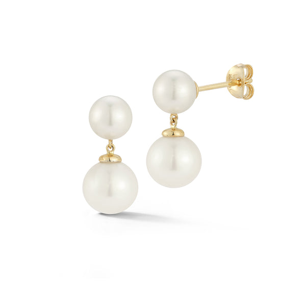 Brincos Duo Pearl Dot Drop de 14kt