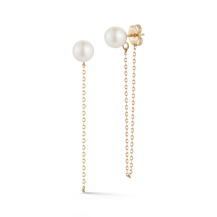 Gold Pearl Stud with Chain drop earrings