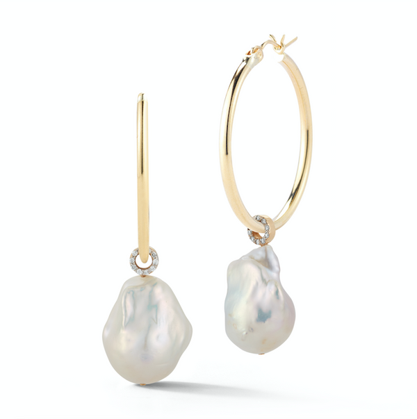 14kt Gold Baroque Pearl Detachable Hoops