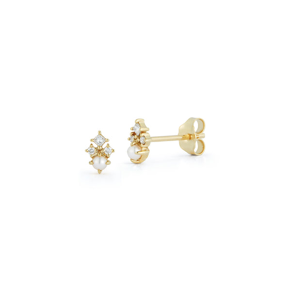 Brincos The Little Things Tri Diamond e Pearl 14kt