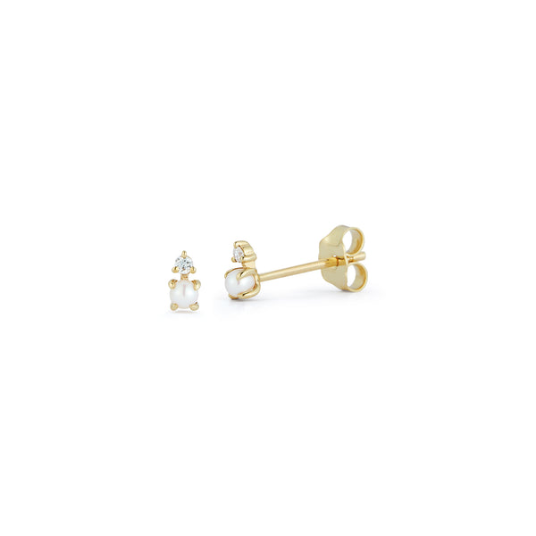 14kt As pequenas coisas Uni Pearl e Diamond Studs