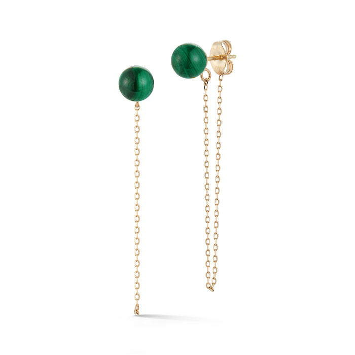 Malachite Stud Chain Drop Earrings