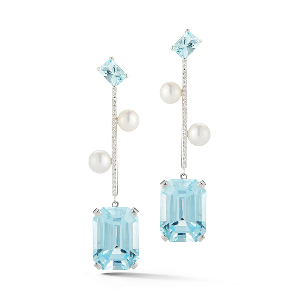 Brinco Statement Aquamarine 14kt, Topázio Azul e Pérola