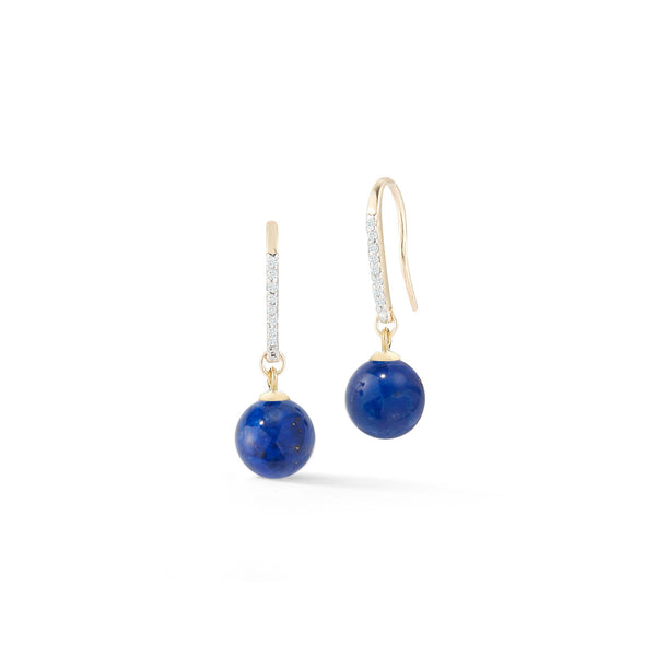 Brincos de gota simples de lápis-lazúli em ouro 14k