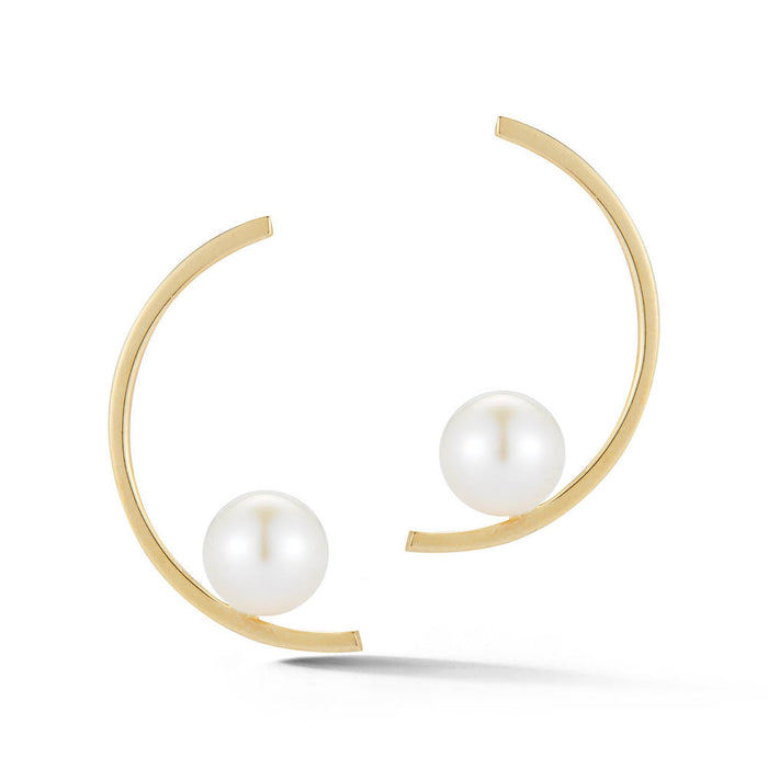 Gold Half Moon Pearl Earring