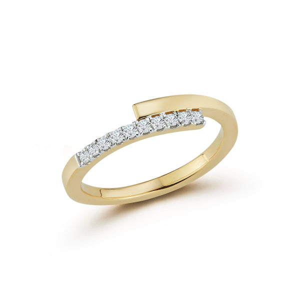 Anel bypass de ouro e diamante 14kt