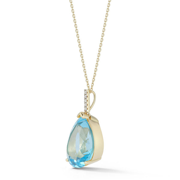 Colar de pêra topázio azul suíço 14kt